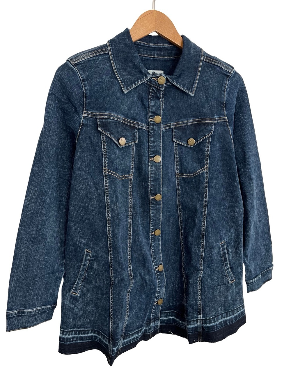 LOGO Lori Goldstein Denim Jacket Womens Size 10 Dark Wash Button Front